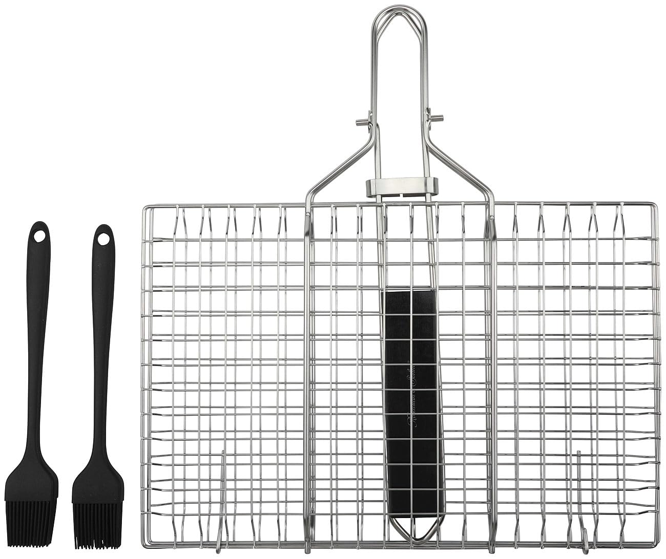 Rosenstein & Söhne Fischgrillzange: 2er-Set Faltbare Edelstahl-Fischbräter, Grillkorb für Fisch und Gemüse (Fischgrillgitter, Fischgriller, Picknick)