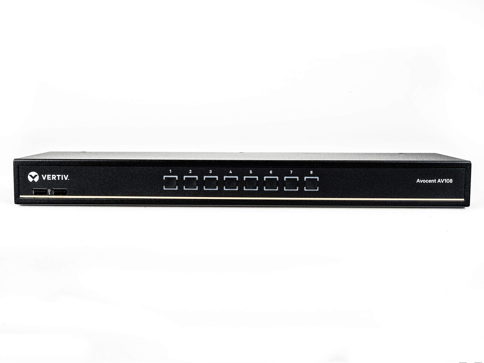 AvocentVertiv 1x8 Rackmount or Desktop, Single-User KVM Switch With USB, OSD Support, 8 CBL017 VGA Cables, Touch Button and Hotkey Switching, Cascade Support and Internal Power Supply (AV108BND8-400)
