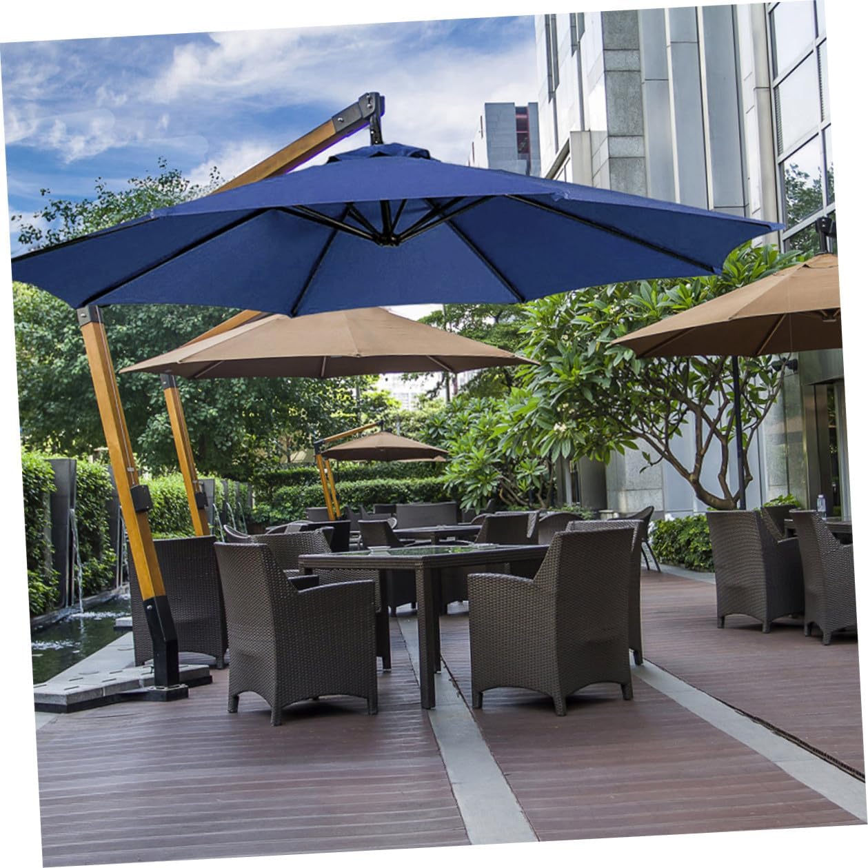 Patio Umbrella Replacement Canopy 2.7m 8-rib Navy Blue Polyester Fabric Outdoor Yard Umbrella Cover UV Protection Rain Resistant for Garden and Beach Use