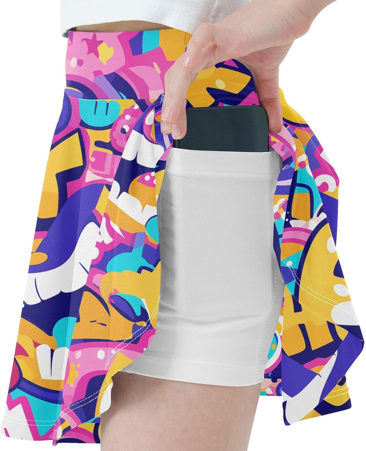 visesunny Colorful Bruh Mouth Girl's Golf Skirt Athletic Tennis Skort Sport Activewear with Double Layer Pockets