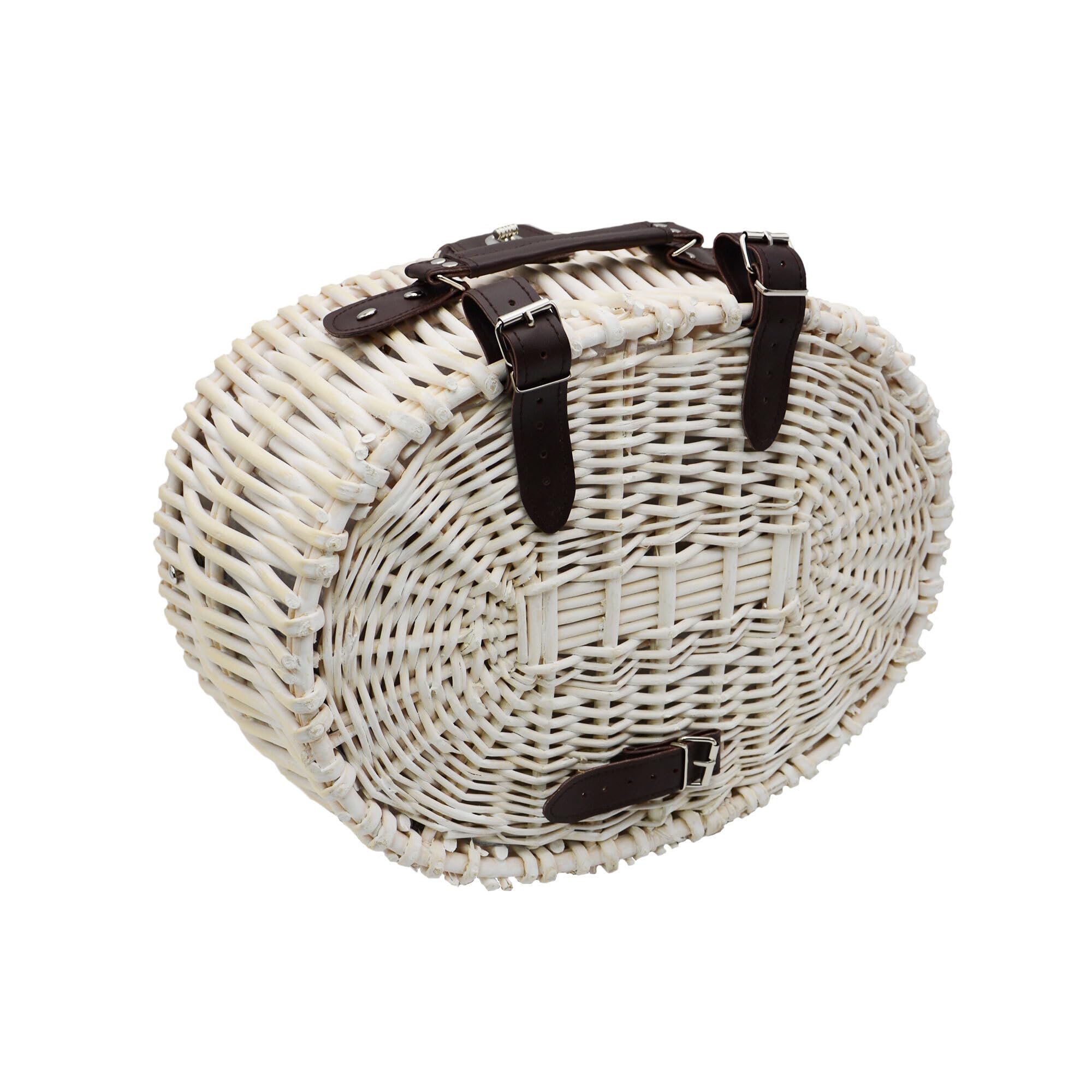 UNUS Panier de vélo / panier de pique-nique ovale blanc fonction de refroidissement avec couverts assortis porcelaine 2 personnes