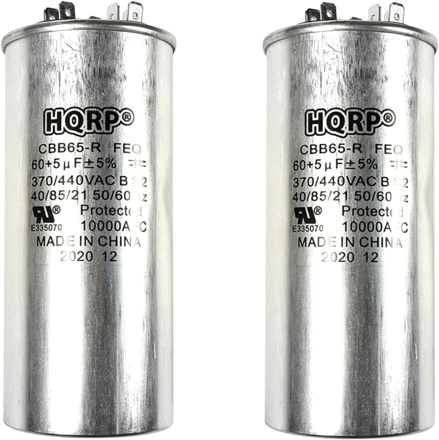 HQRP 2-Pack 60uf 5uf 370V-440V Run Capacitor AC Electric Motor Start HVAC Blower Compressor Pump Generator 60MFD 5MFD CBB65, UL Listed