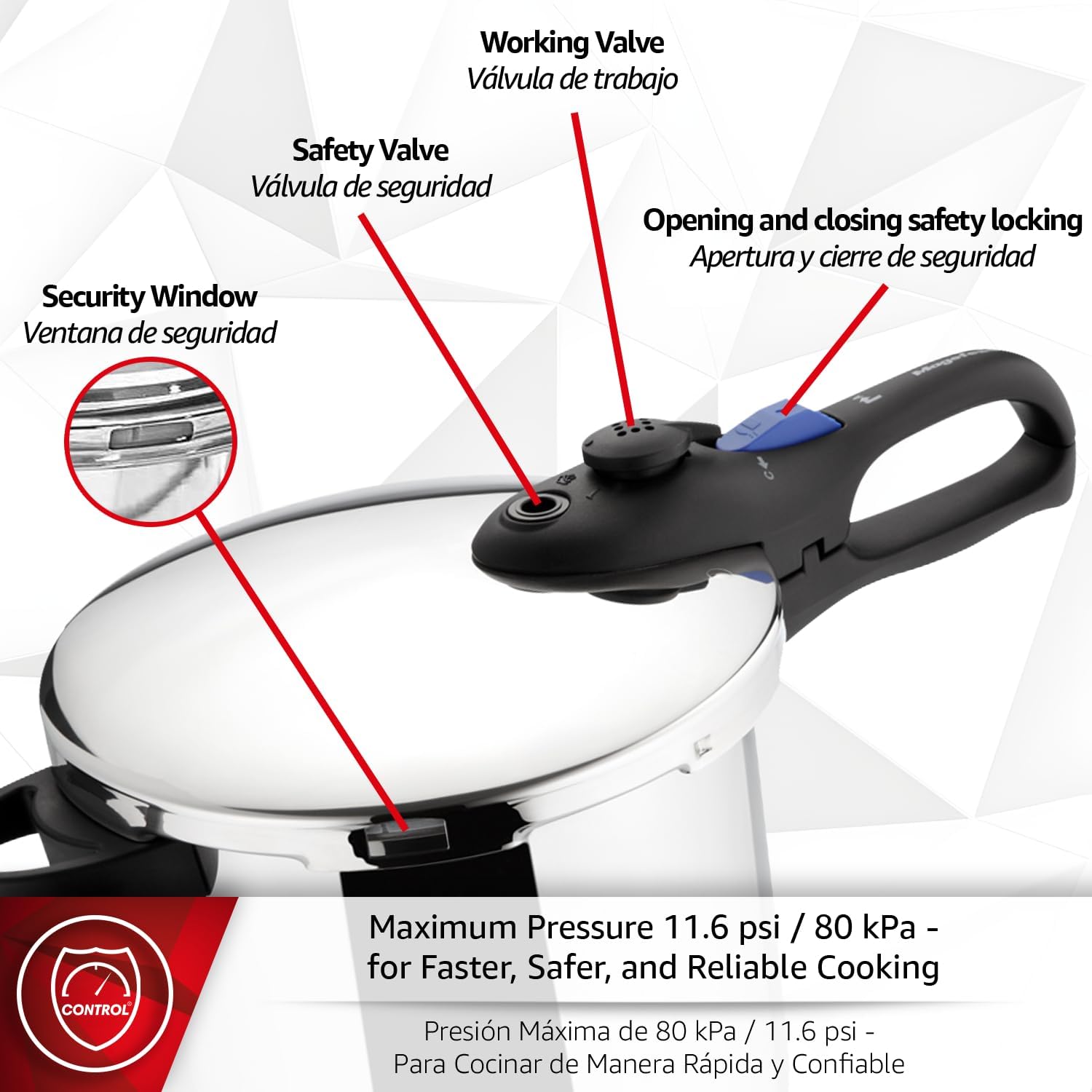 MAGEFESA Favorit 8-Quart Pressure Cooker, 18/10 Stainless Steel Fast Cooker for Quick & Healthy Meals, Induction Compatible, Works on All Stovetops