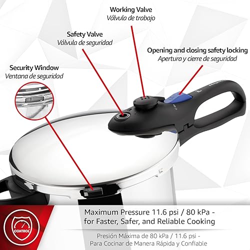 Miniatura 7 de MAGEFESA Favorit - Juego de seis ollas a presión de acero inoxidable, 3.2 y 6.3 cuartos de galón, compatible con inducción, base difusora de calor
