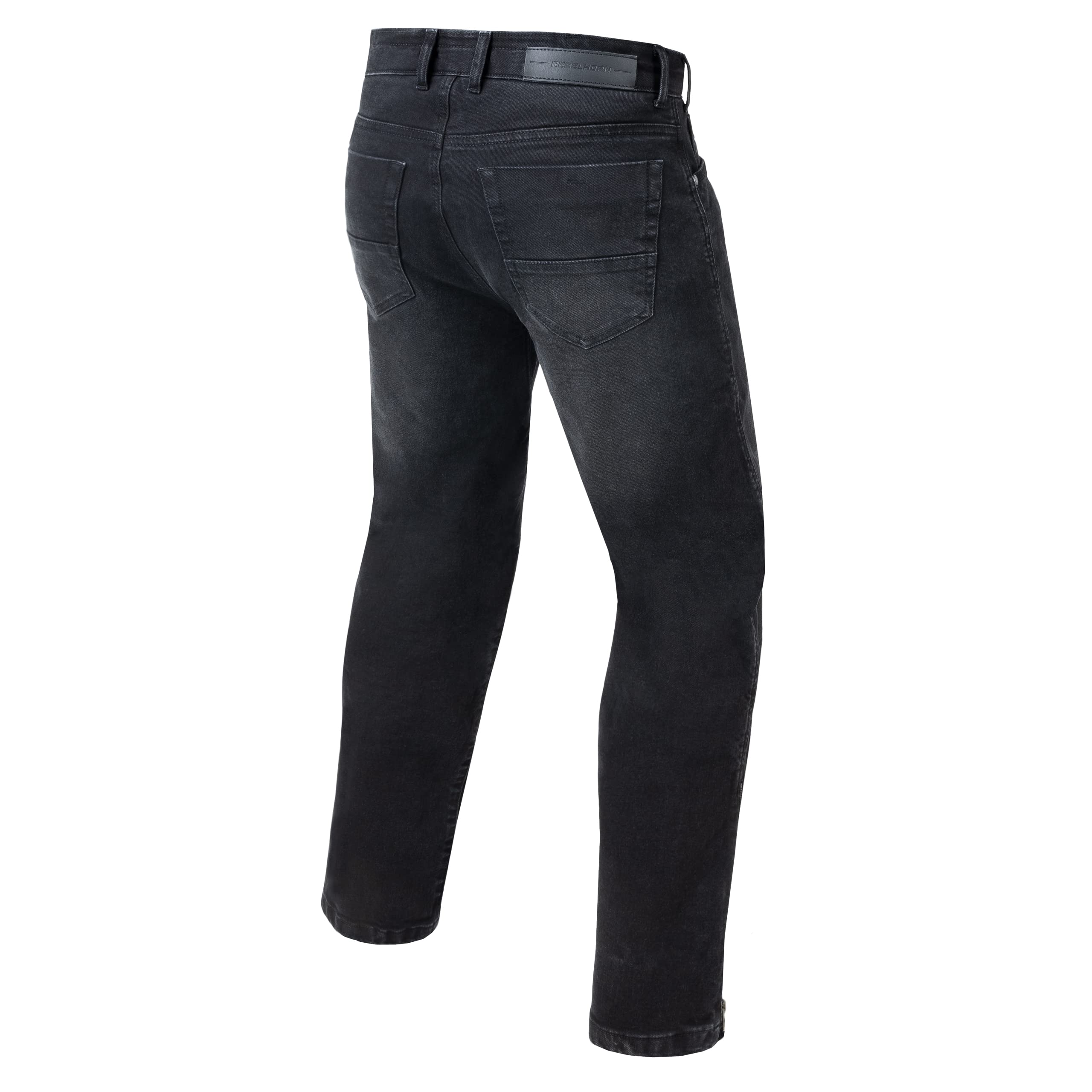 REBELHORN Hawk III Jean de Moto pour Homme | Doublure en Fibre d'aramide | Protections Genoux et Hanches | 2 canaux de Ventilation avec Fermeture éclair | Coupe Droite, Noir délavé., 30W x 34L