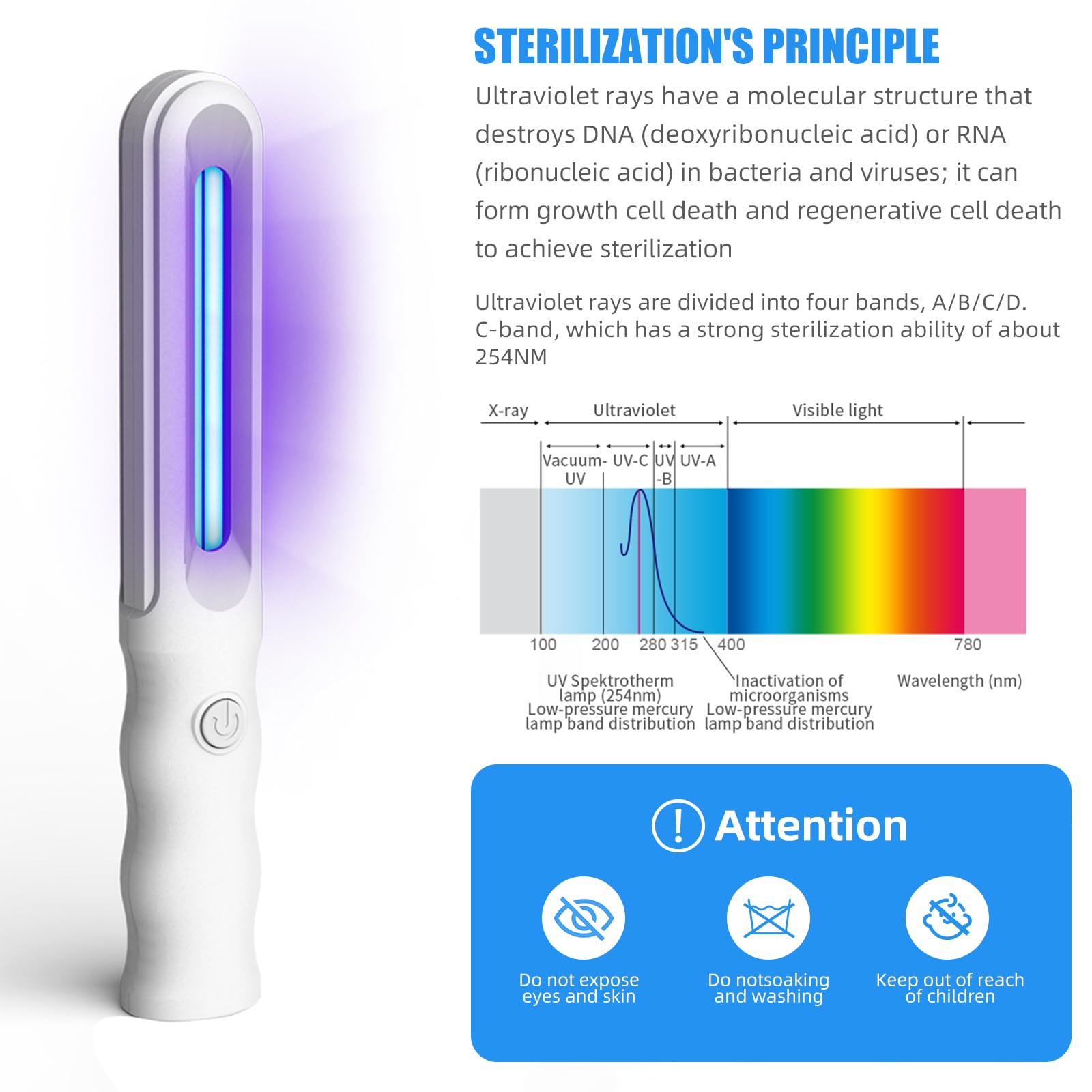 UV Light Sanitizer Wand, Portable UV Light Disinfection Lamp - Image 3
