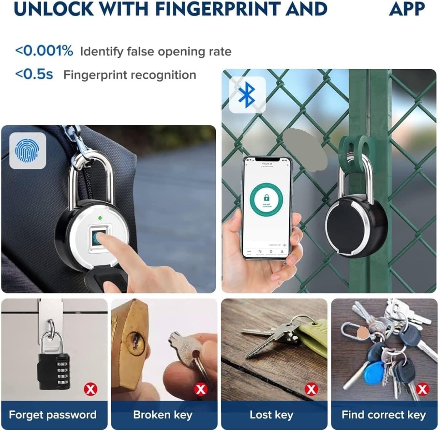 Candado inteligente con huella dactilar, Candado biométrico de huellas dactilares Smart Lock APP desbloqueo remoto for cajón gabinete