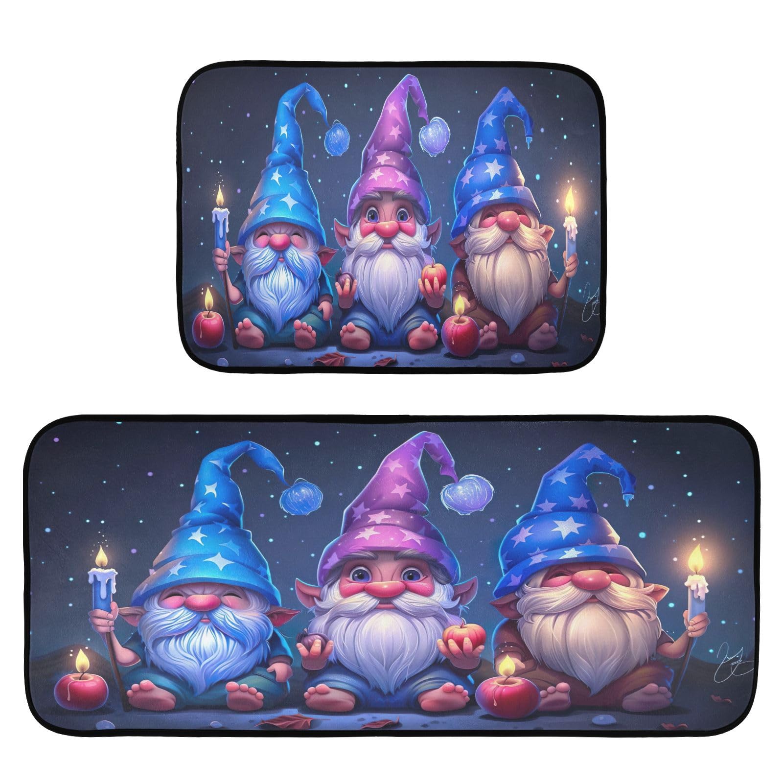 WELLDAY Cute Gnomes Kitchen Mats, Anti Fatigue Kitchen Rug Sets 2 Piece - Non Slip Waterproof Comfort Kitchen Rugs for Sink, Laundry Room, Kitchen,