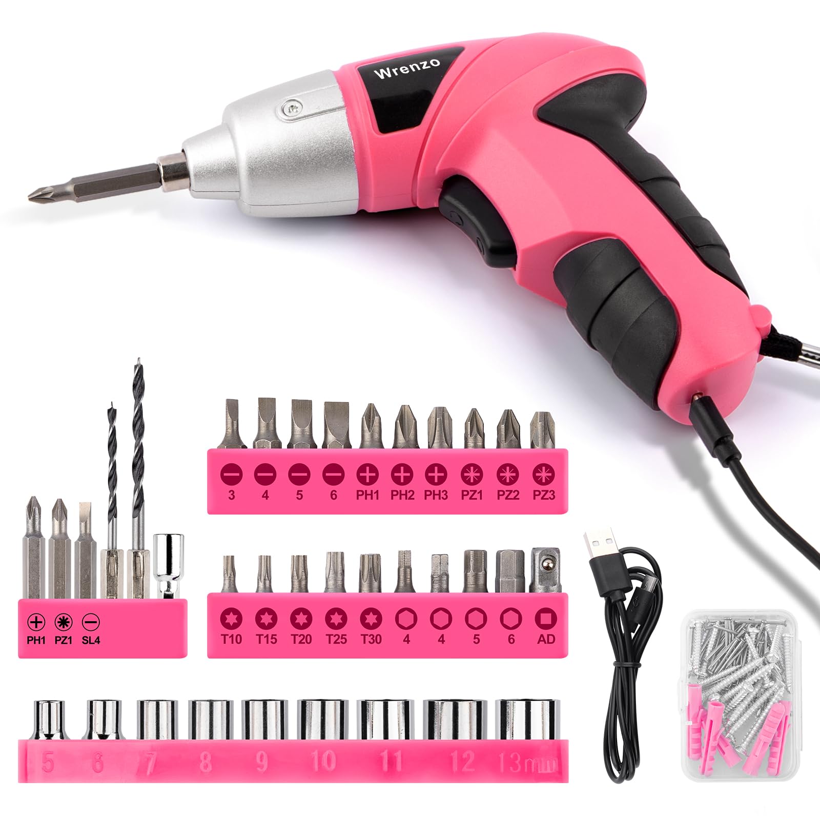 Electric Screwdriver 116pc 3 6V Pink USB Small Power Screwdriver Set Cordless Rechargeable with Driver Bit Set