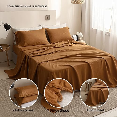 Miniatura 5 de Simple&Opulence - Juego de sábanas de lino 100% lavado, estilo básico, 3 piezas (1 sábana encimera y 1 sábana bajera y 1 funda de almohada), lino