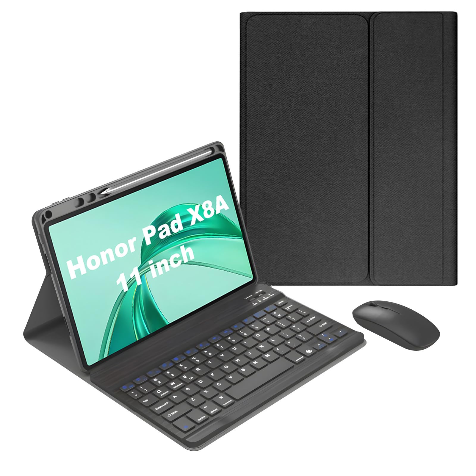 Custodia con Tastiera per Honor Pad X8A 11 Pollici 2024 - Cover per Tastiera Rimovibile Wireless con Supporto per Matita, Mouse Tablet Ricaricabile,Nero