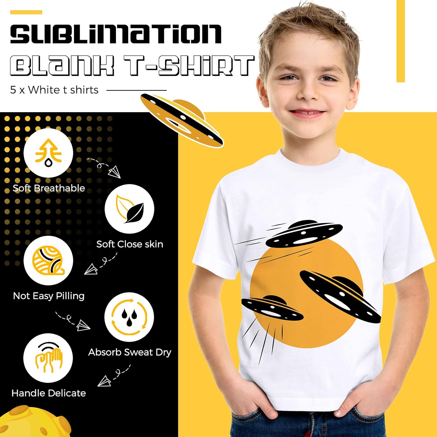 5 Pack Youth Sublimation Blank T Shirt White Polyester Crew Neck Short Sleeve Sublimation T Shirt - Image 2