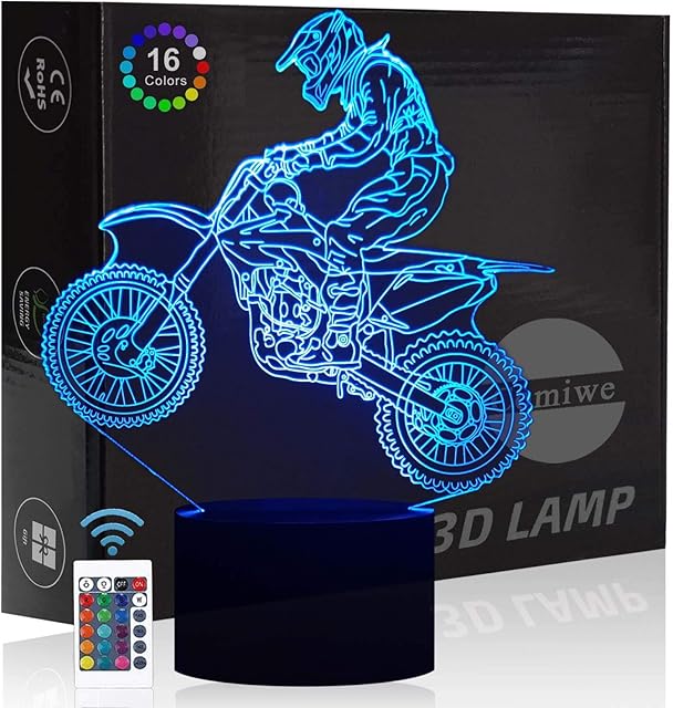 Comiwe Motocross 3D Illusion Night Light Toy,16 Colours Change Smart Touch & Remote Control,Home Decor LED Bedside Table Lamp,Christmas Birthday Gift for Boys Adult Friends & Family Motorcycle Lovers