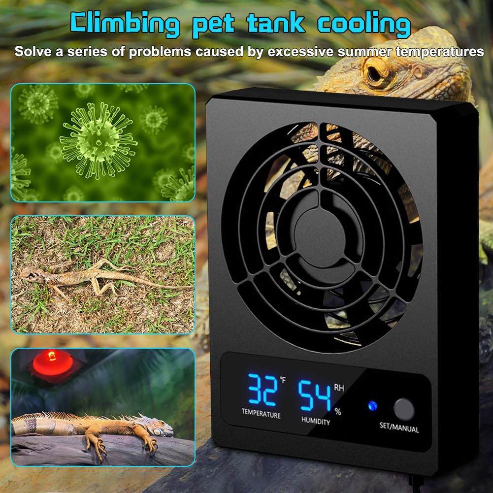 Ventilateur de refroidissement intelligent pour reptiles - Thermomètre et hygromètre avec affichage LED pour reptiles, amphibiens, serpents