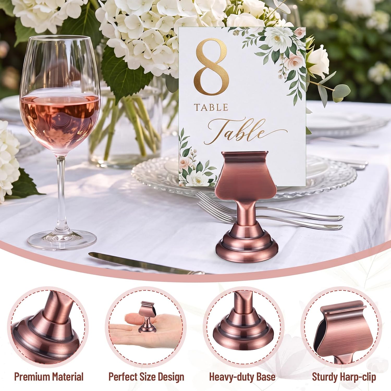 Kathfly 24 Pcs Table Number Holders Metal Place Card Clip,Antique Copper image 3