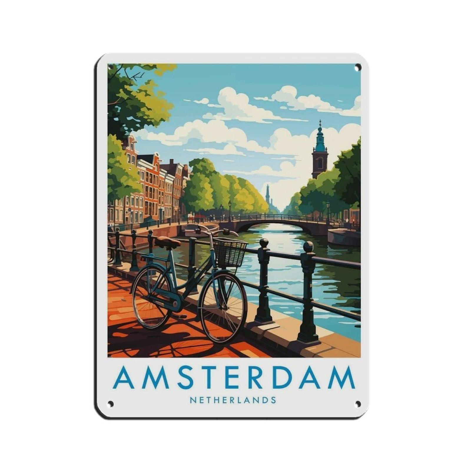 Amsterdam Travel Poster, Netherlands（5） Retro Poster Metal Tin Sign Chic Art Retro Iron Painting Bar People Cave Cafe Family Garage Poster Wall Decoration 12x16inch(30x40cm)