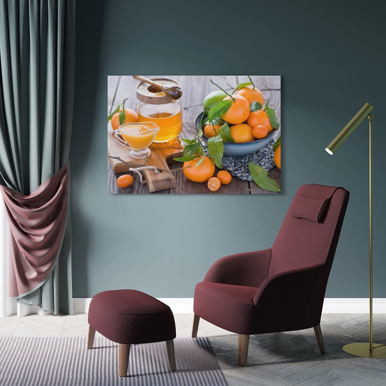 YIBIN Vitamin C in orangefarbenem Saft-Poster, dekoratives Gemälde, Leinwand, Wandposter und Kunstbild, modernes Familien-Schlafzimmer, 60 x 90 cm