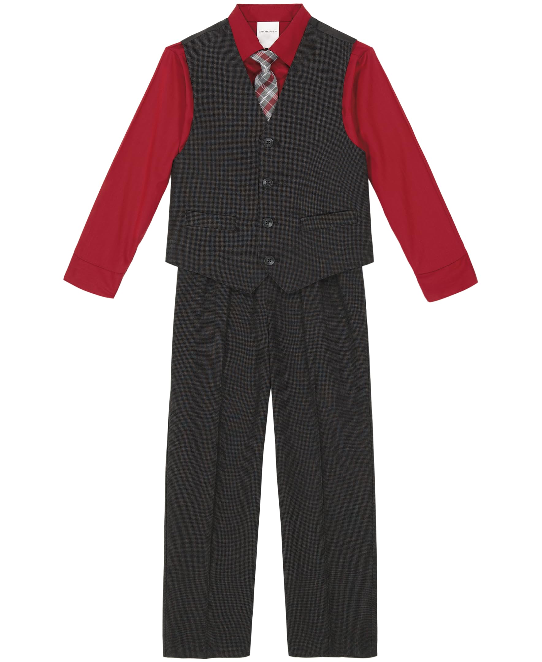 Van Heusen Boys' 4-piece Formal Dress Up Suit Vest Set, Vest, Pants, Collared Dress Shirt, and Tie