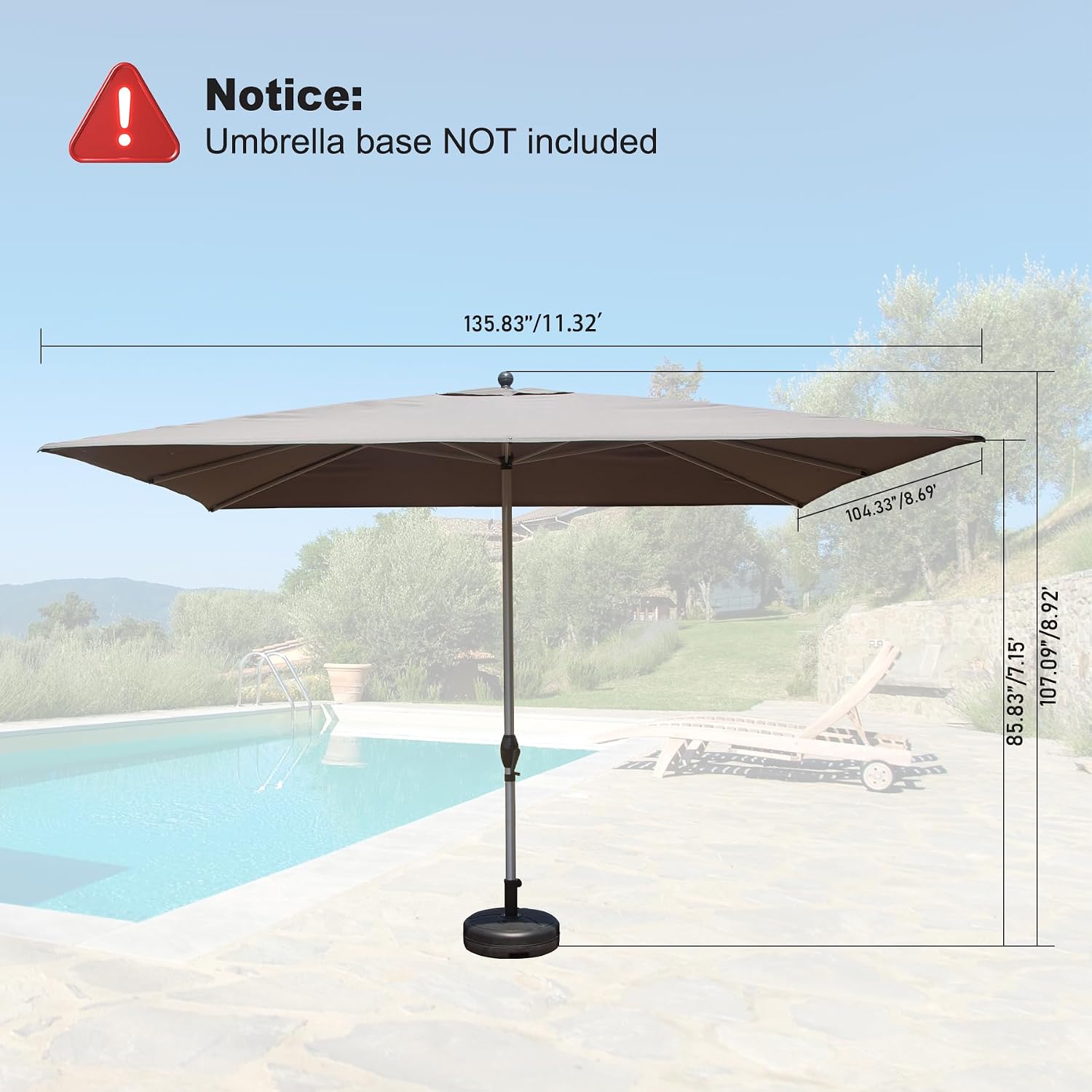 Domi 9' x 11.5' Rectangular Patio Umbrella Outdoor Table Umbrella with 8 Sturdy Ribs & Crank, Aluminum Market Umbrella UV Protection Waterproof Sun Umbrella for Deck Pool Backyard Beach, Gray
