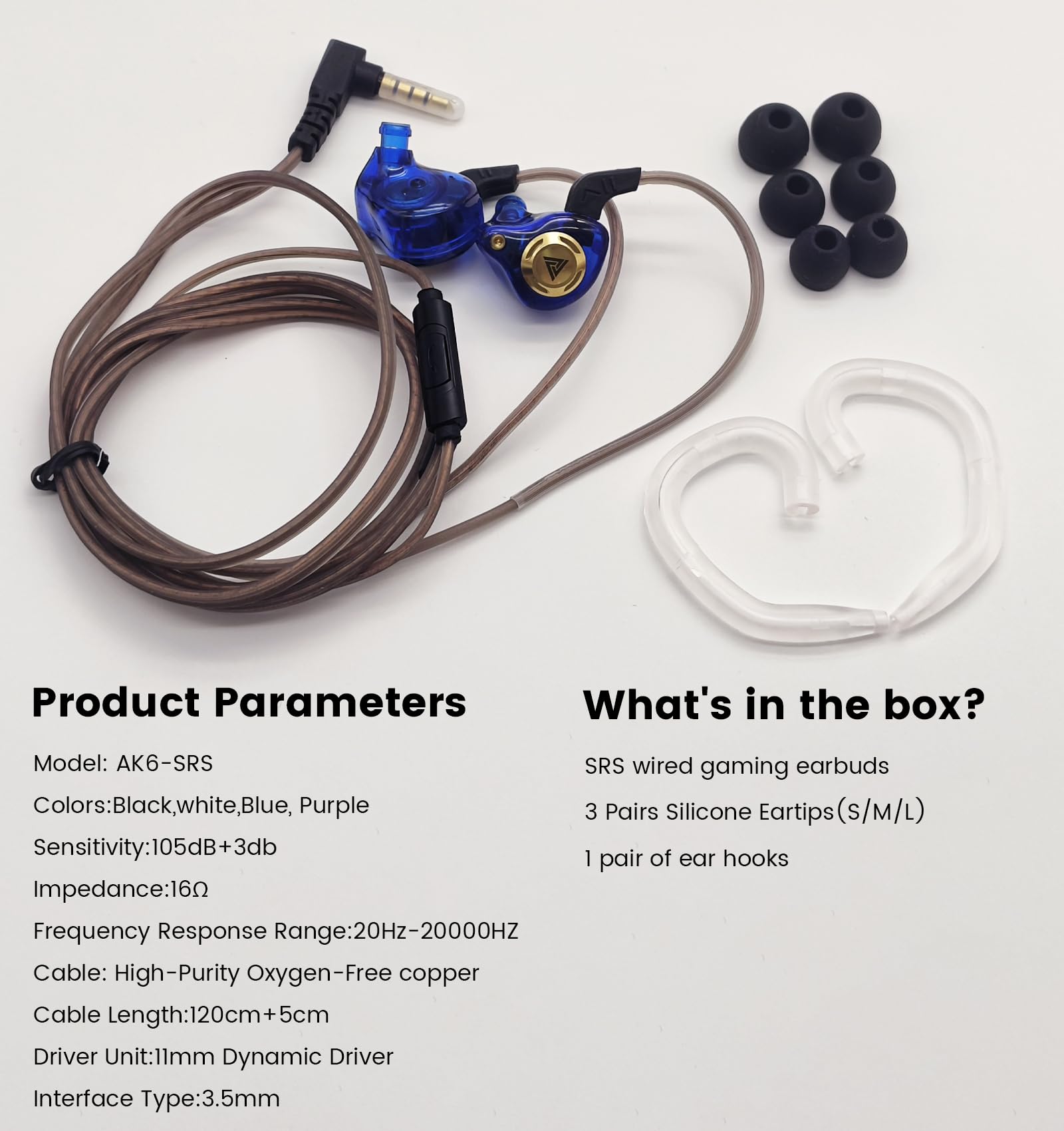 Casque de jeu filaire IEM avec 1DD, QKZ Ak6 SRS, écouteurs HiFi, son haute résolution cristallin avec microphone et nouveau pilote dynamique de 11 mm pour jeux, vidéomusiciens, chanteurs