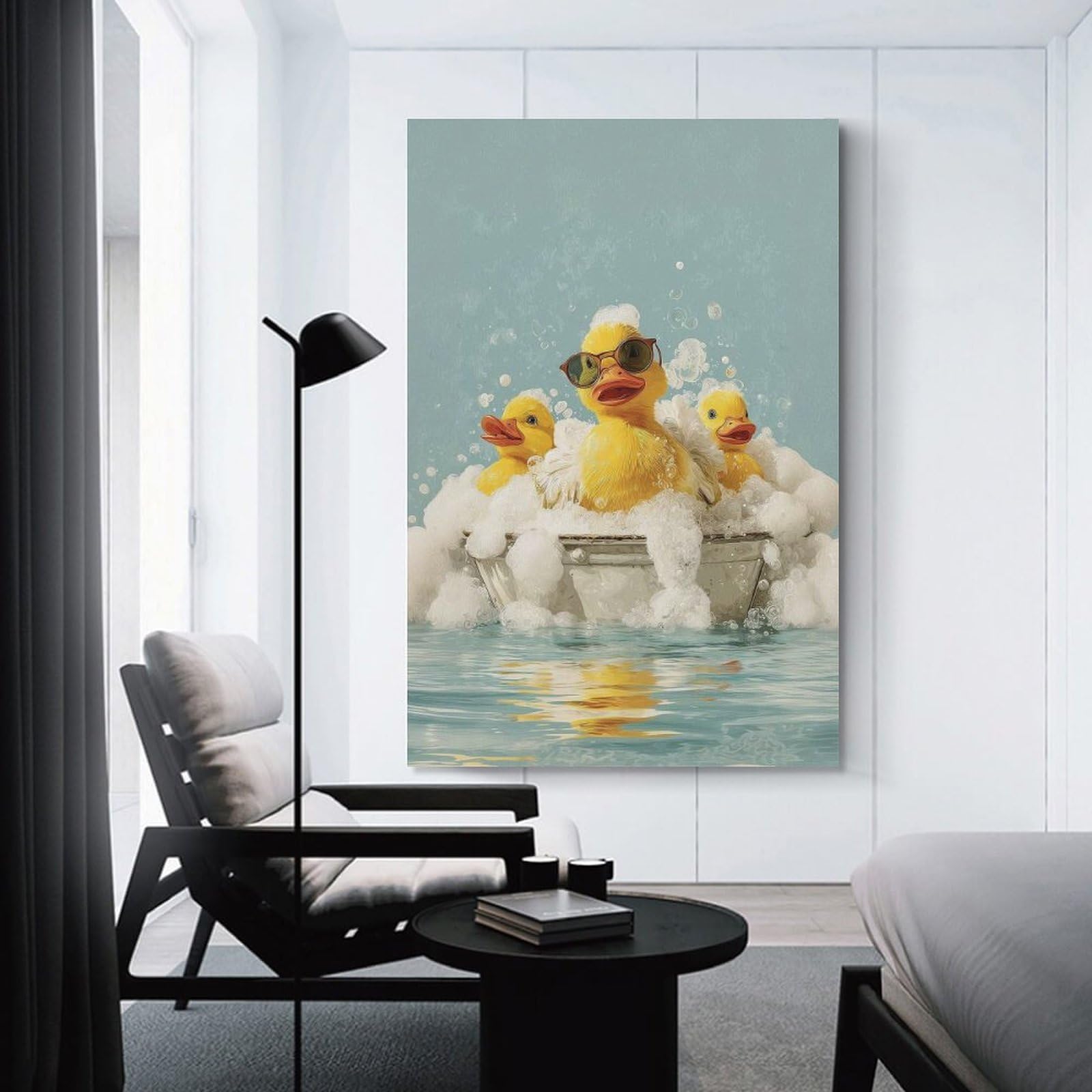 Junmoney Duck Squad Soak – Retro Bubble Bath Vibes Decorative Canvas Print, 24x36inch(60x90cm), for Hallway, Bedroom Or Modern Interiors, Gift Idea for Housewarming And Birthdays