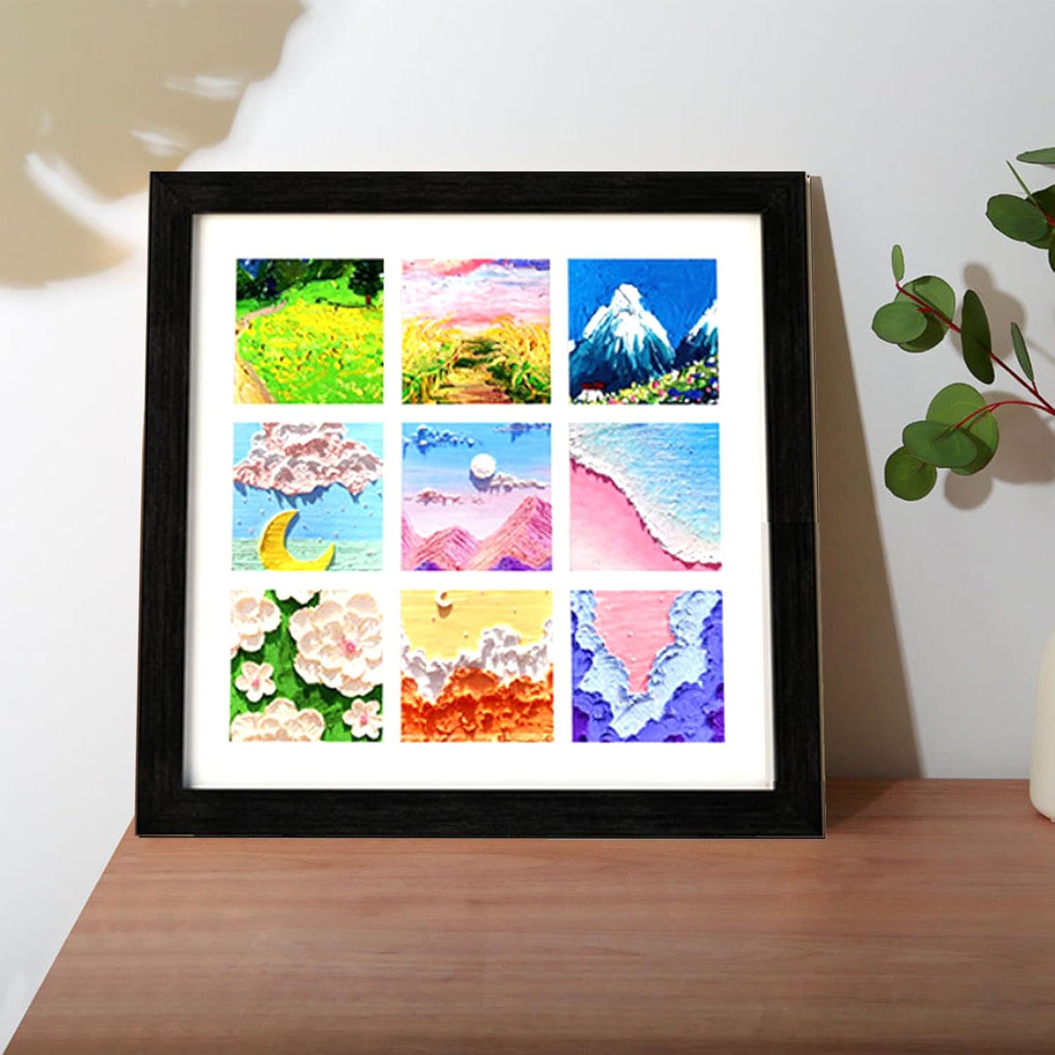 12x12 inch Collage Gallery Photo Frame Openings Nine 2.8x2.8 Wide Molding Square Black Multi Photo Frame with White Mat Picture Frame Wall Frame Art (Black)