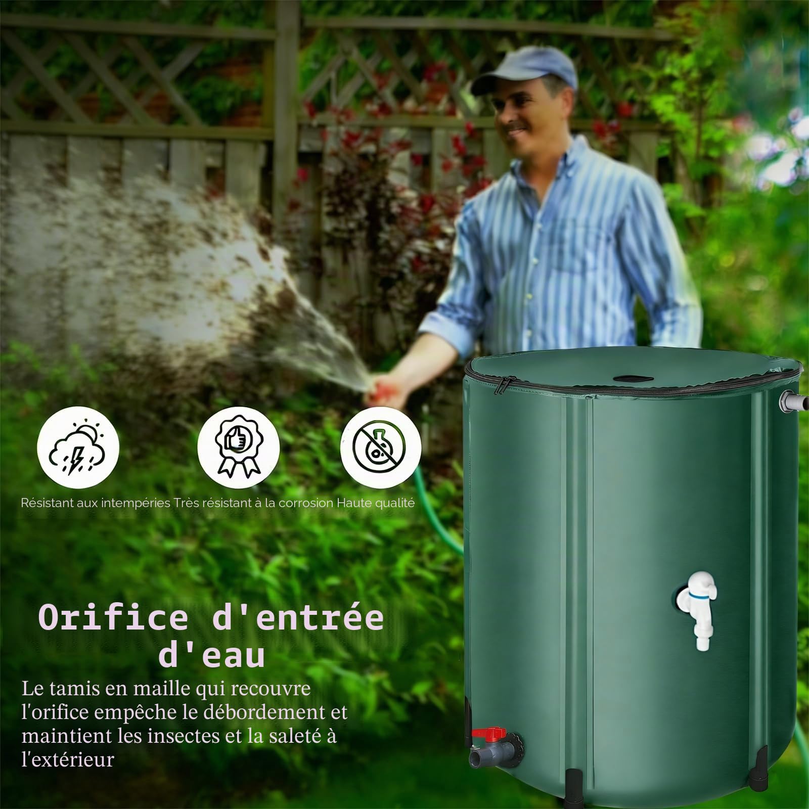 Système de collecte d'eau de pluie pliable en PVC 250 L