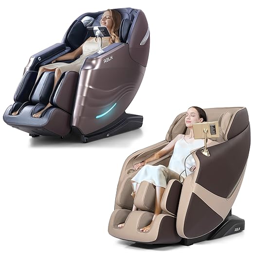 RELX Massage Chair Full Body Zero Gravity SL-Track Shiatsu Massage Chair 12 Auto Modes + 8 Auto Modes（Brown+ Coffee）