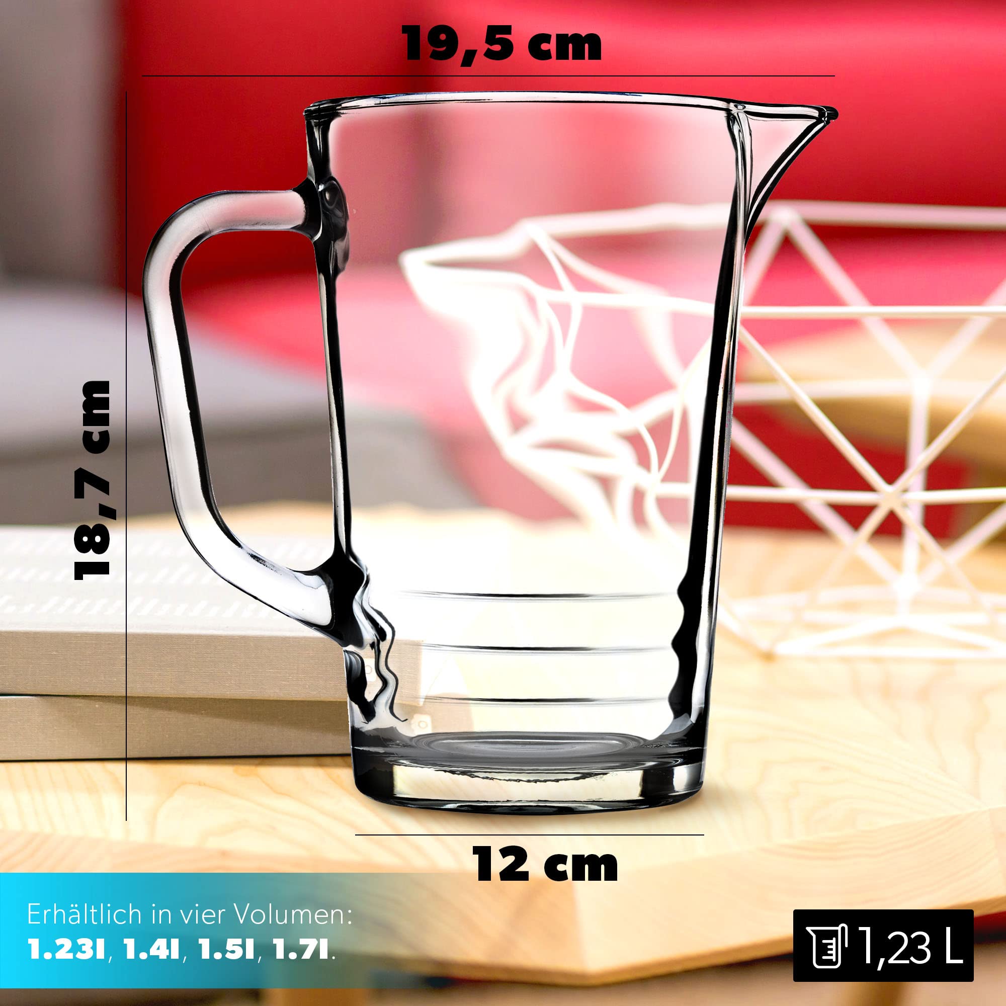 Brocca Per Acqua Trasparente 1,2L Con Coperchio – Caraffa Salvaspazio Per Frigorifero, Bocca Larga 80mm – Senza BPA, Infrangibile – Ideale Per Tè Freddo, Limonata, Succhi, Sangria