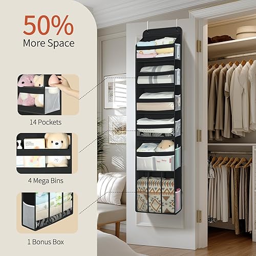 Miniatura 3 de Yecaye Organizador de 6 niveles sobre la puerta con contenedor desmontable, organizador de puerta de gran capacidad para colgar para dormitorio,