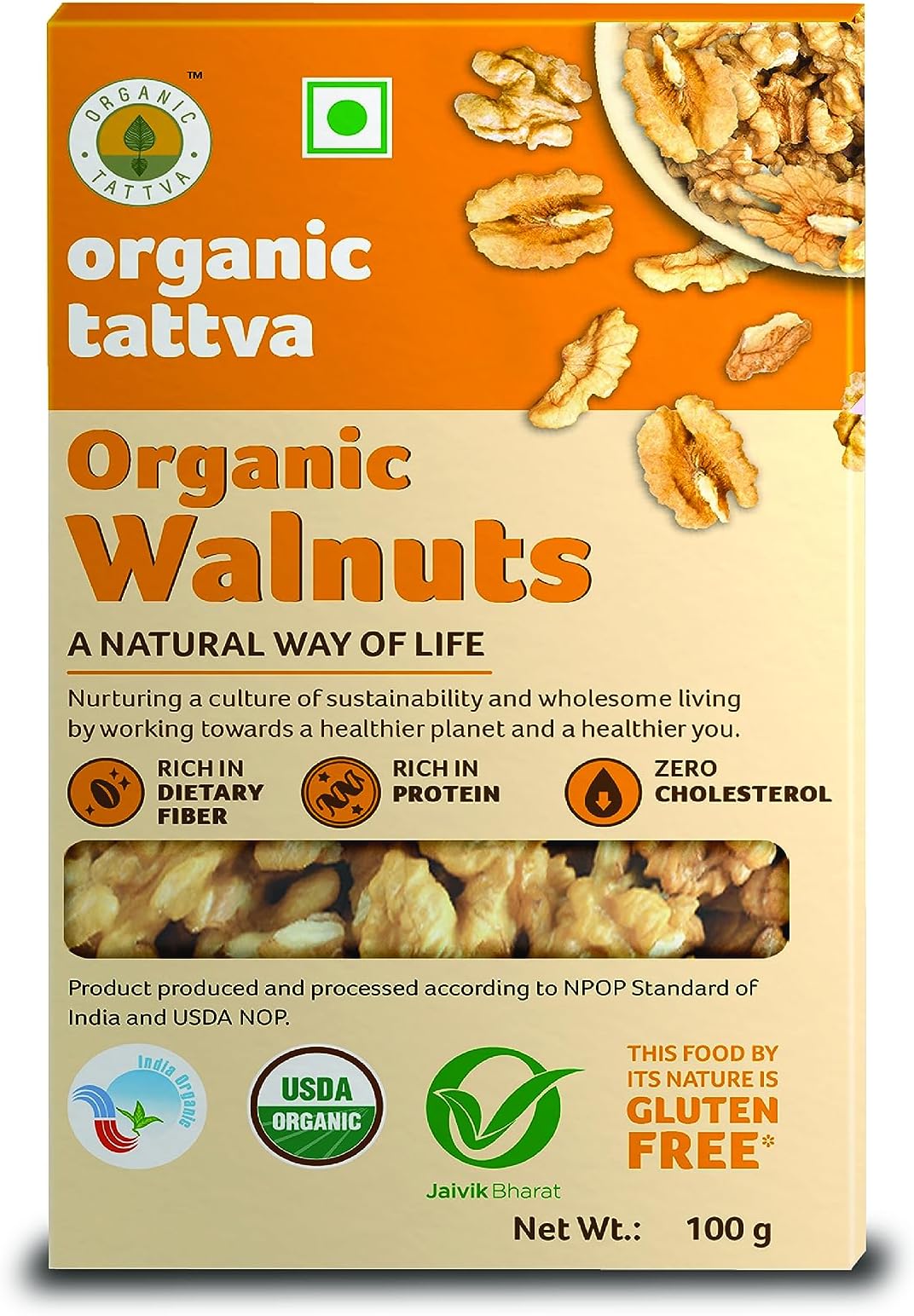 Organic Tattva 'Walnuts/Akrot', Naturally Processed, No Artificial Additives (100G, Pouch)
