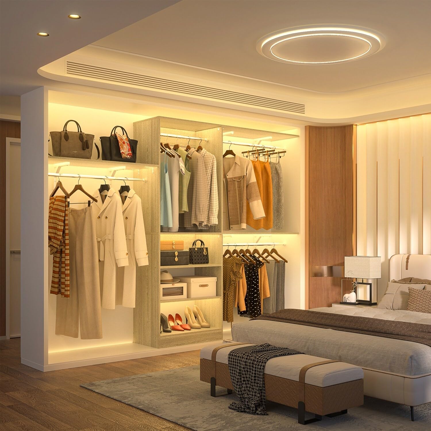 Closet organizer installed in a bedroom closet