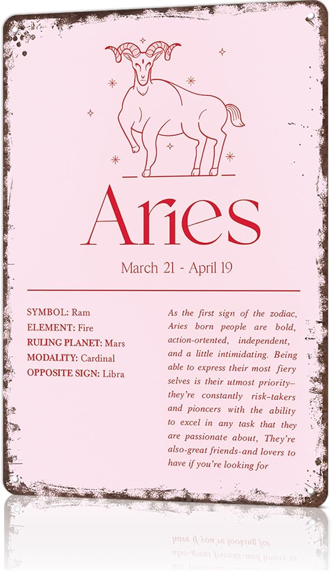 LAHUTK Funny Signs Poster Aries Metal Wall Art for Office Dorm Room Bar Garage Decor 8X12inch