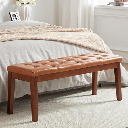 Miniatura 7 de Banco de entrada tapizado para dormitorio, extremo de la cama, banco de comedor otomano con patas de madera maciza, asiento acolchado para cocina,