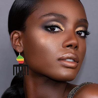 YANCHUN 4 Pairs African Earrings for Black Women Black History Earrings Red Yellow Green Juneteenth Dangle Earrings Juneteenth Shirts Outfits Jewelry Gifts, D:women 4pairs