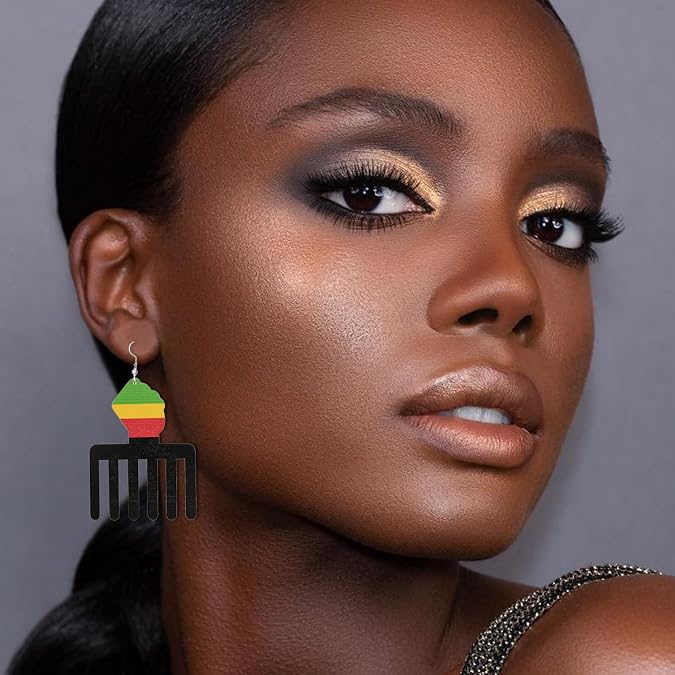 YANCHUN 4 Pairs African Earrings for Black Women Black History Earrings Red Yellow Green Juneteenth Dangle Earrings Juneteenth Shirts Outfits Jewelry Gifts, D:women 4pairs