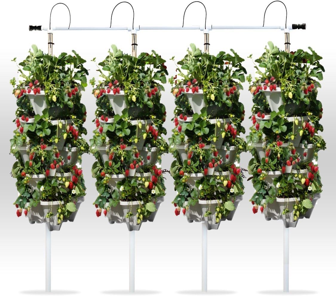 Tour de plantation avec jardinières empilables, jardin vertical à 3 étages pour légumes, fraises, herbes et fleurs, convient pour l'intérieur et l'extérieur (blanc)