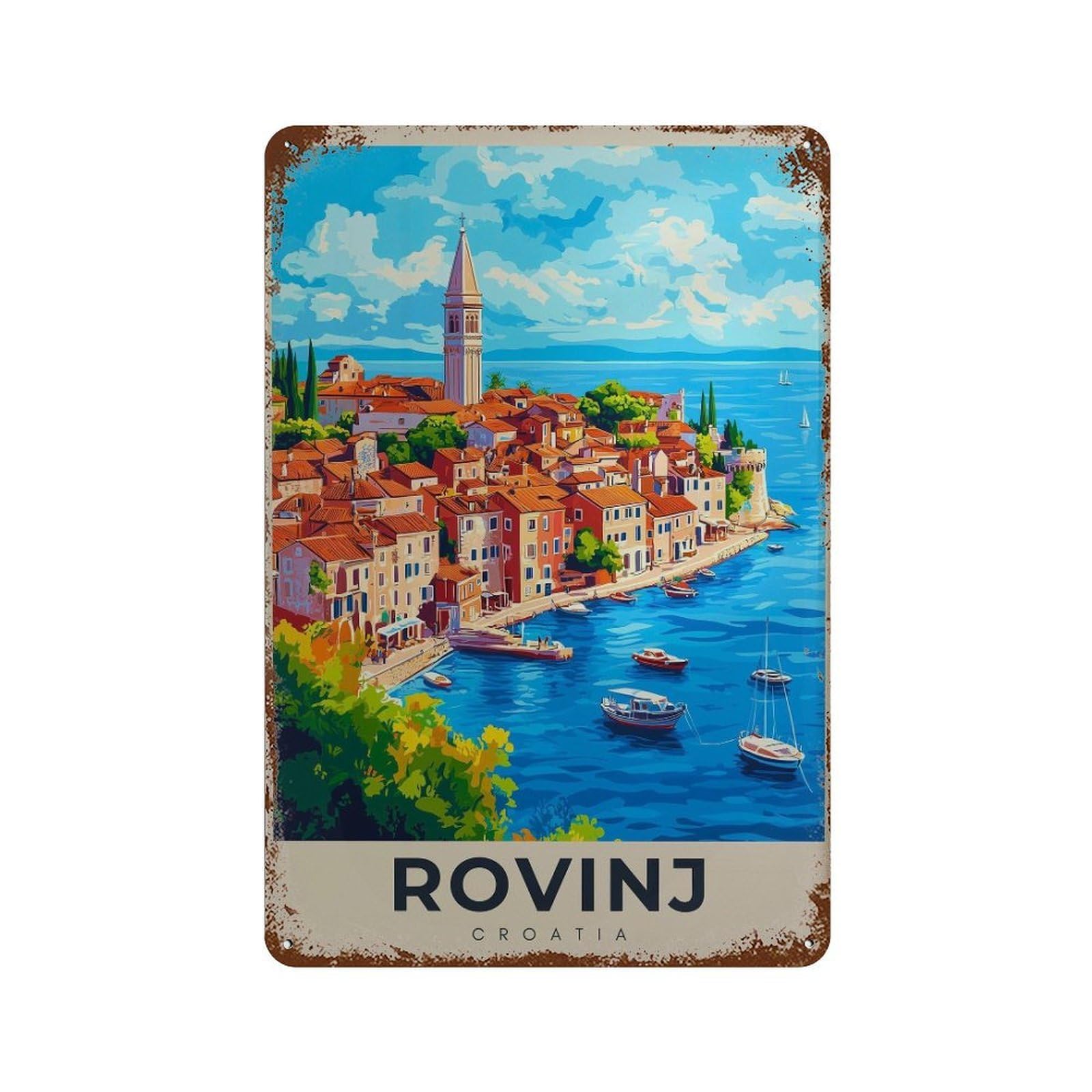 xiaoxiaoshen Rovinj Croatia Travel Seaside Wall Decor Art Metal Tin Poster Modern Home Decor Art Home Bar Shop Decorations Vintage Sign 30x20cm