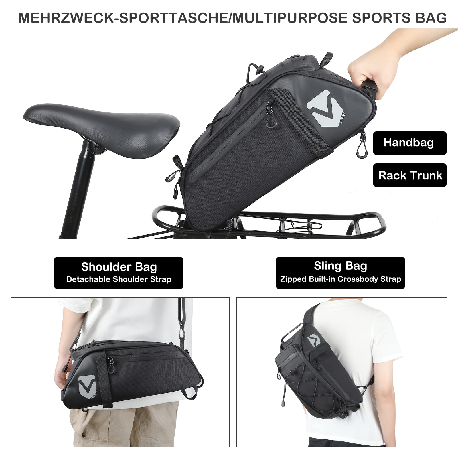 Borsa Posteriore Bici, Borse a Tracolla zaino Cooler Trunk Isolata Pacchetto Portapacchi, multifunzione Bagagli per MTB Bici da Strada Borsa per sedile posteriore, Borsa isolata, Nero
