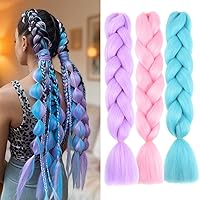 Vista 6 de Paquete de 3 extensiones de cabello trenzado de colores de 24 pulgadas para trenzas, extensiones de cabello sintético de colores para trenzar M7