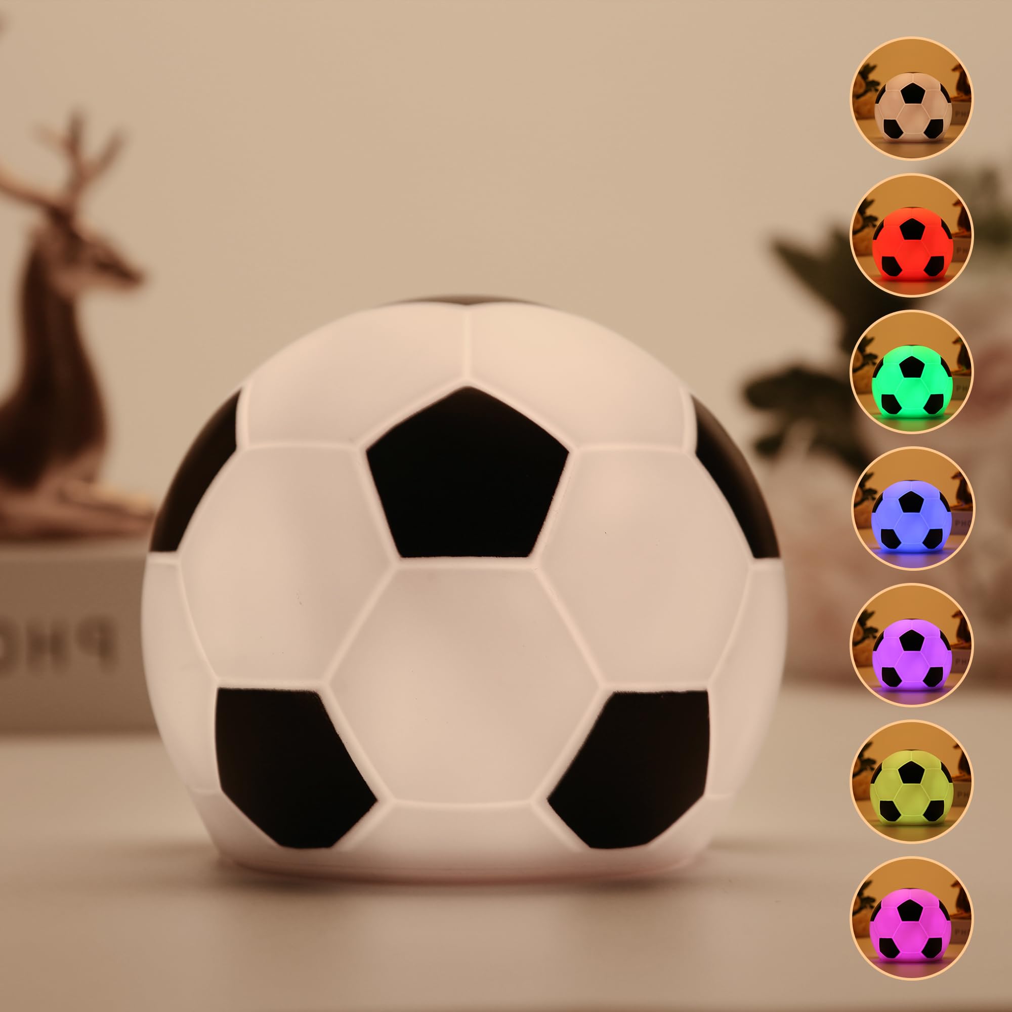 Football Night Light Touch-Adjustable 7 Colors Soccer Silicone Night Light for Kids Use as a Bedside Lamp or