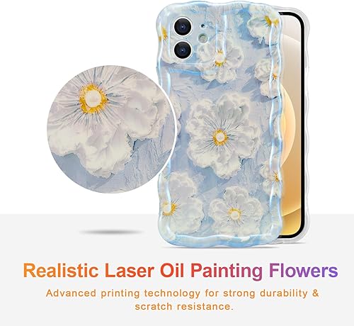 Miniatura 81 de EYZUTAK - Funda protectora de TPU para iPhone 15, estilo retro colorido, diseño láser brillante de pintura al óleo, estampado floral, borde