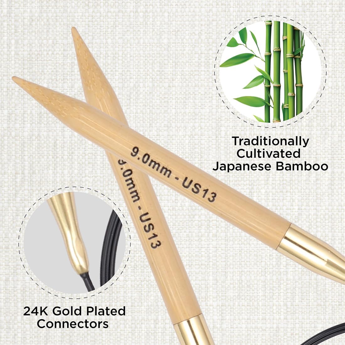 KnitPro Bamboo Fixed Circular Needles 32" (80cm) | US Size 13 (9mm)