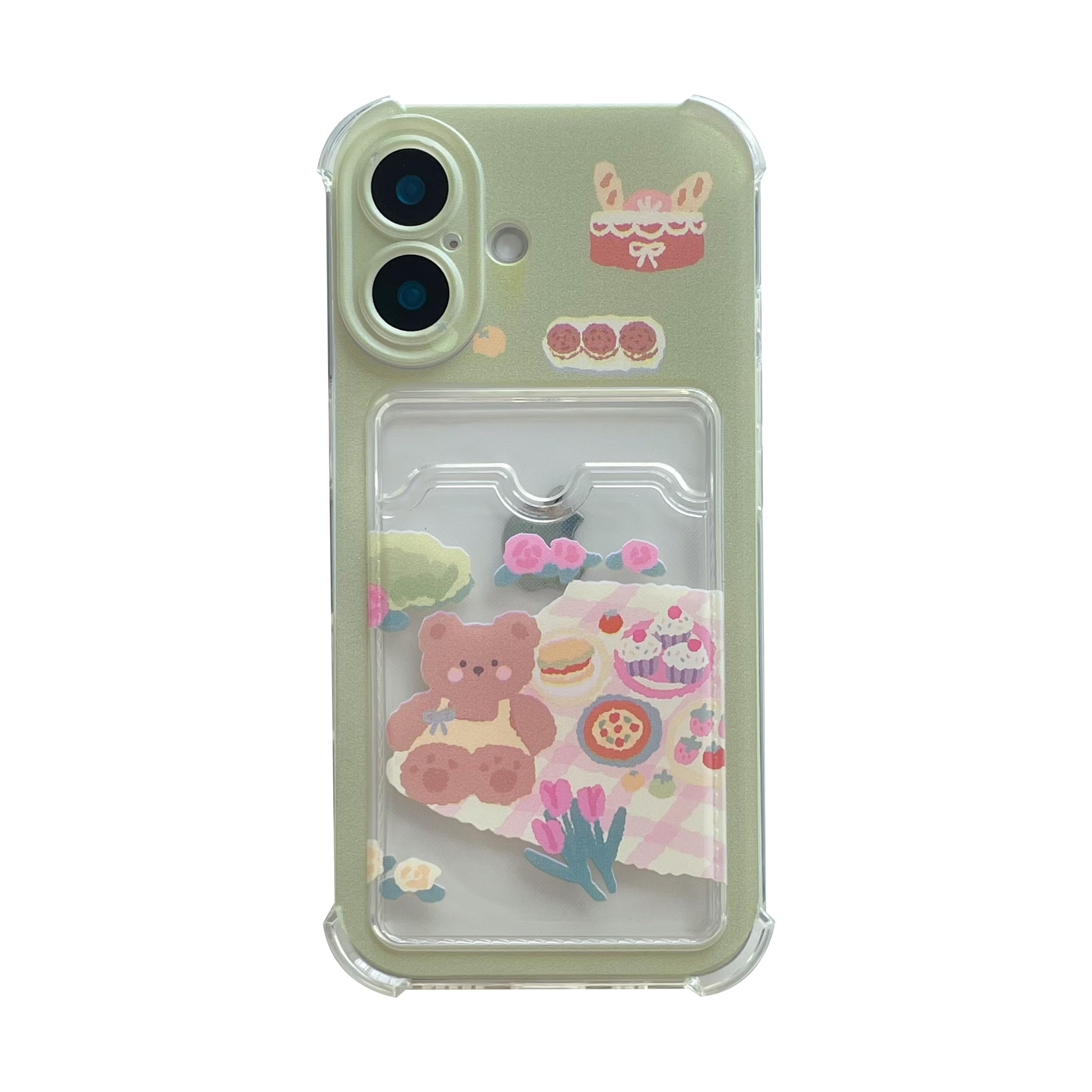 FLIRACON Cute Cartoon Bear Flowers Cake Wallet Card Slot Clear Soft Phone Case Compatible with iPhone Case (Clear,for iPhone 12 Mini)