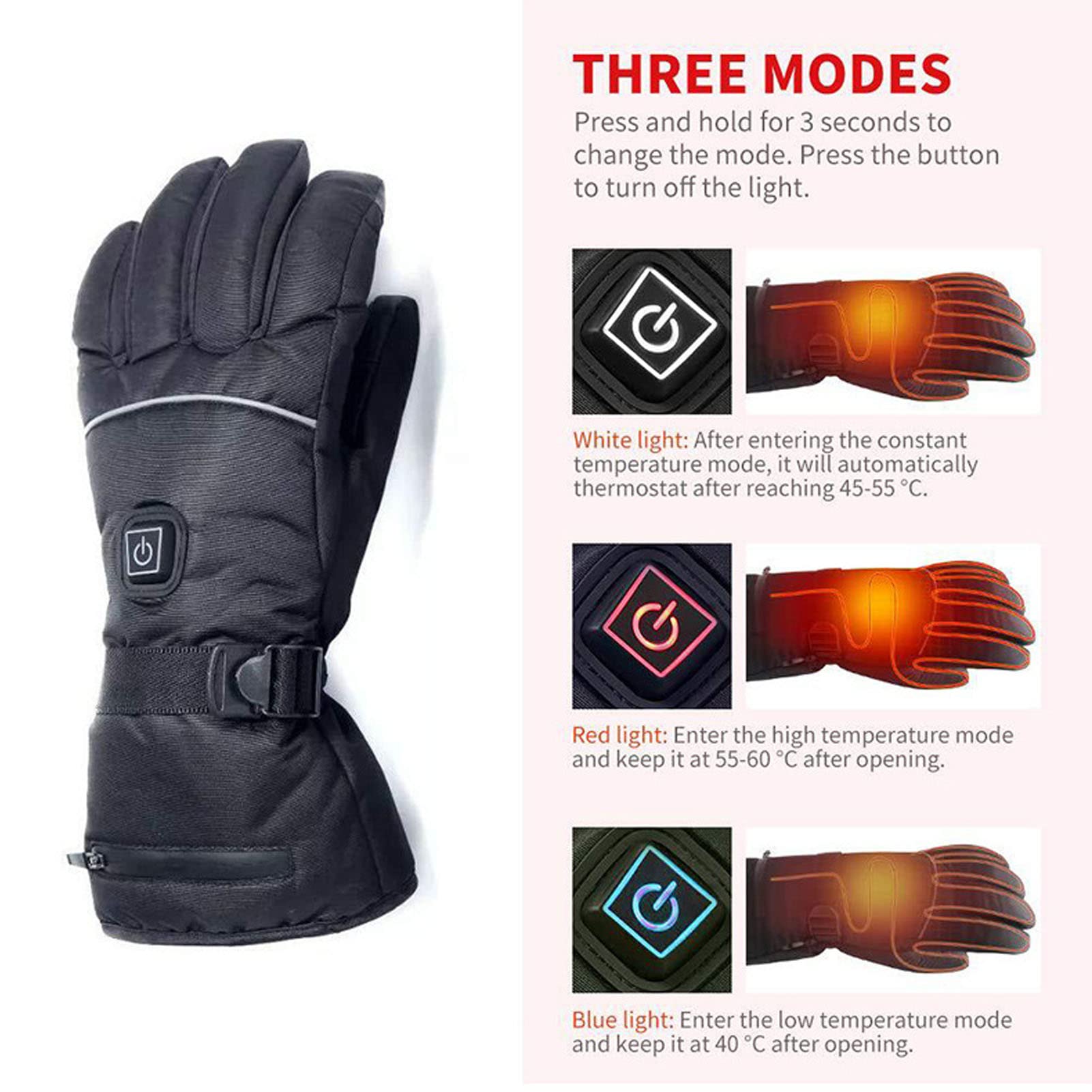 Guantes Calefactables para Hombres Y Mujeres, 3 Niveles de Calefacción, Guantes Eléctricos con Pantalla Táctil, Guantes Térmicos Unisex Impermeables con Pilas para Pesca Al Aire Libre,(M)