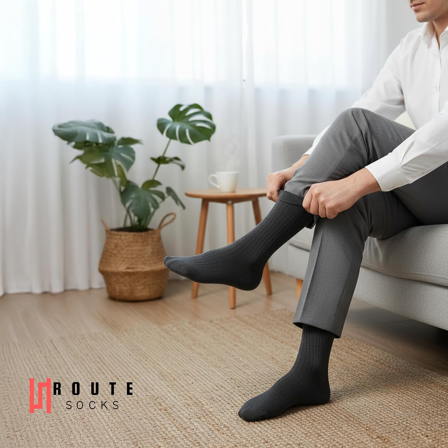 Men's Ribbed Dress Socks 7 Pairs - Soft Breathable Cotton Mid Calf Business Casual Crew Socks