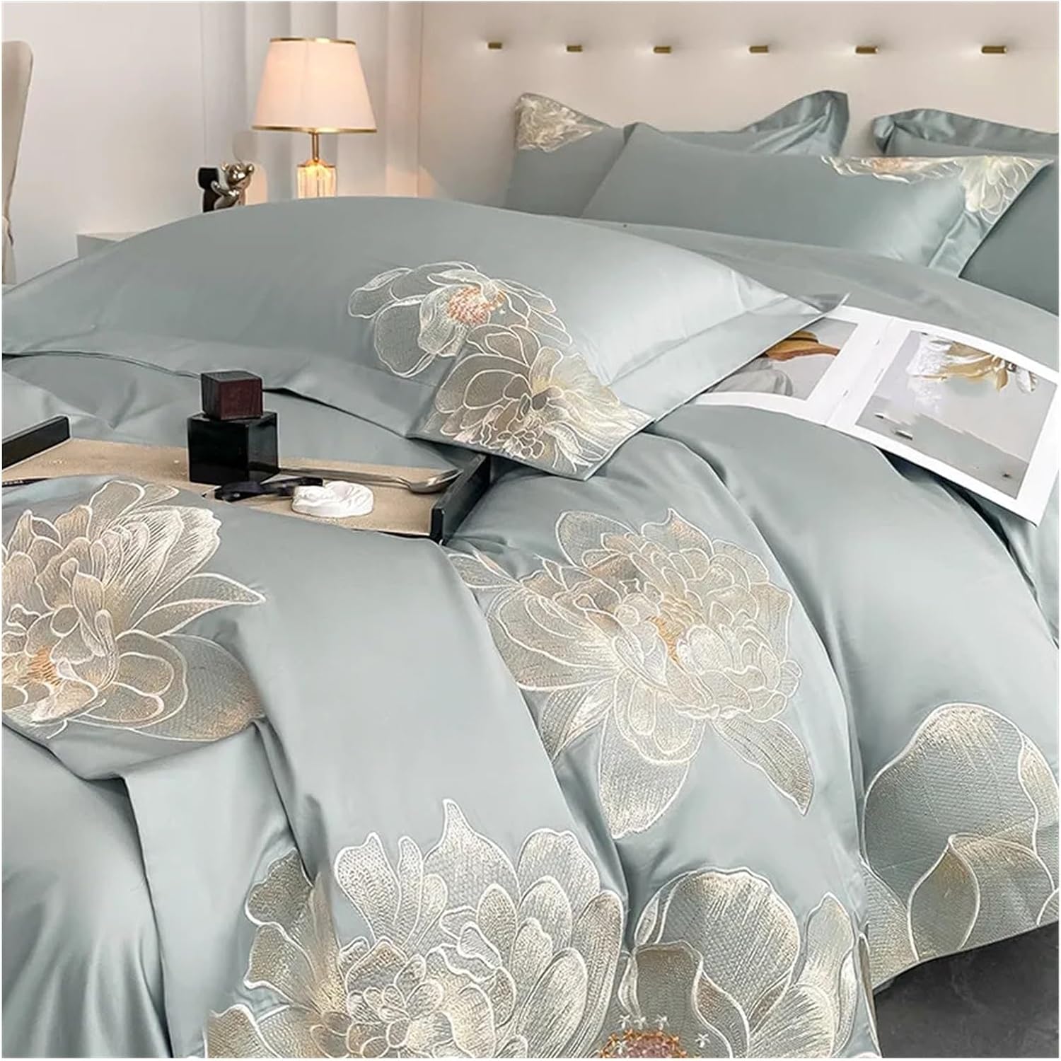 Bedding Set Cotton Floral Embroidery Quilt Cover Soft Duvet Cover Bed Sheet Pillowcases King Queen,Bed