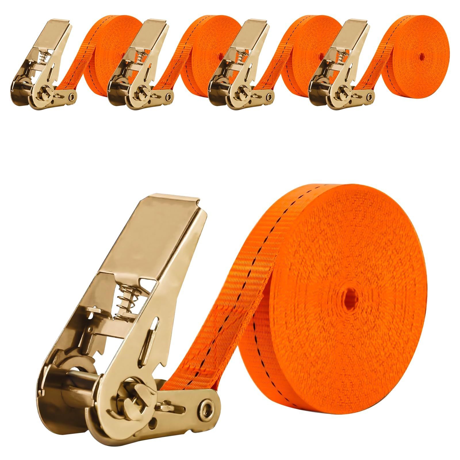 4 Pezzi Cinghie a Cricchetto 2.5CM Cinghie di Fissaggio Fasce a Cricchetto Cinghie di Ancoraggio Arancione Tensione con Cricchetto, 1000 kg Fissaggio Cinghia a Cricchetto Ratchet (2M)