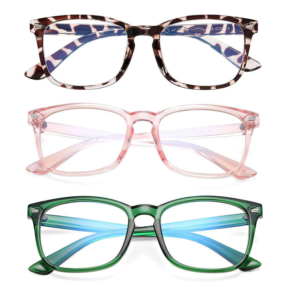 AZorb 3Pack Blue Light Blocking Glasses for Kids TR90 Unbreakable Computer Screen Glasses for Boys & Girls 3 Pack(Leopard+Transparent Pink+Green)