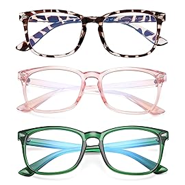 AZorb 3Pack Blue Light Blocking Glasses for Kids TR90 Unbreakable Computer Screen Glasses for Boys & Girls 3 Pack(Leopard+Transparent Pink+Green)